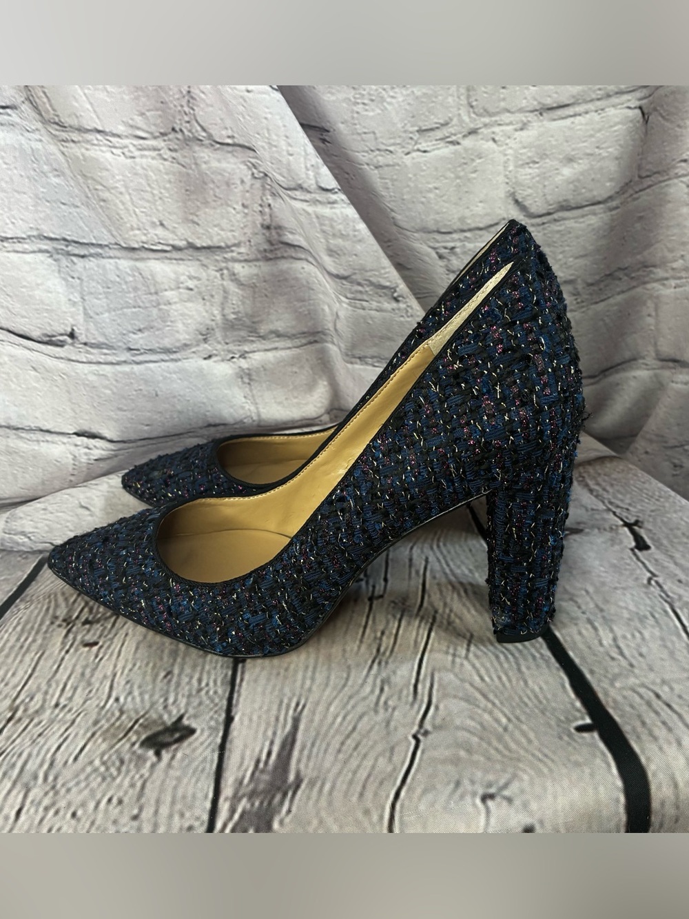 Dark Academia Mad Men Office Siren Corporate Chic Tweed Block Heel Pumps 8.5 GUC